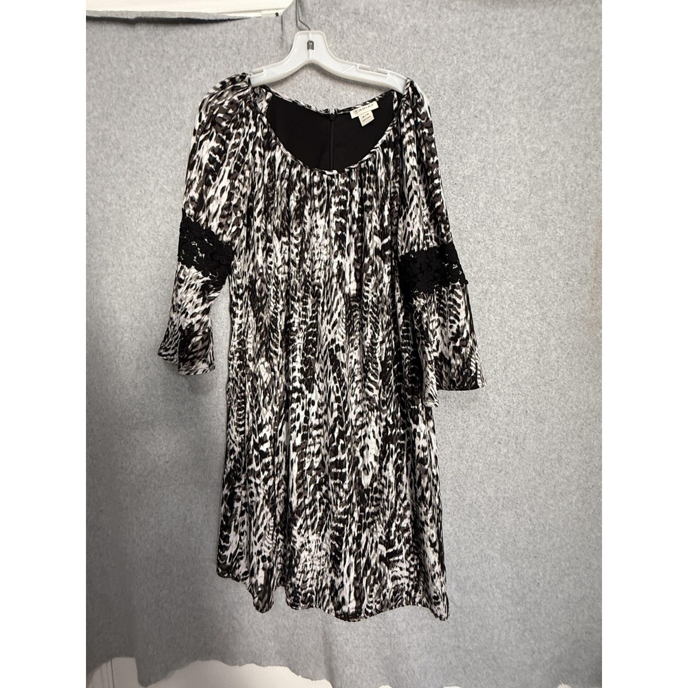 Ariat Dress Womens XL Black Animal Print Chiffon Shift Crochet Bell Sleeve Midi